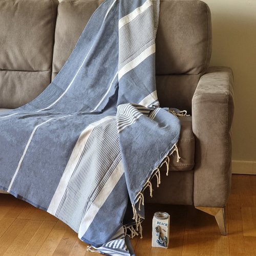 Fouta xxl dessus de lit bleu clair – jeté de canapé 3 places – grande serviette de plage