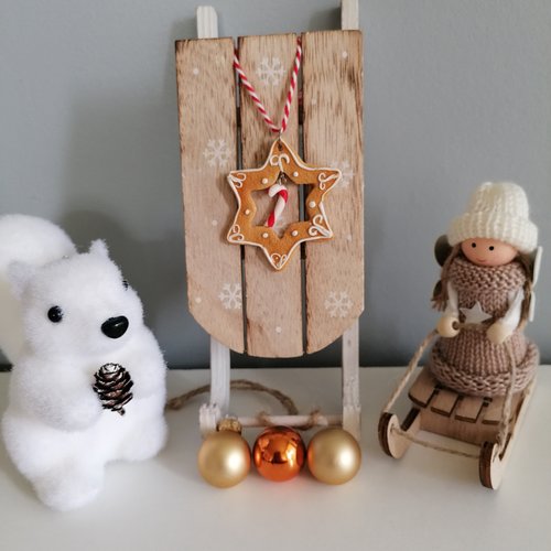 Déco de noël sablé étoile et son sucre d'orge en fimo