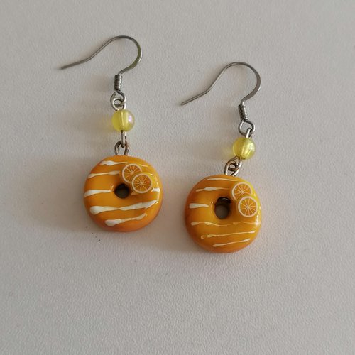 Boucle d'oreilles donuts au citron en fimo- bijoux fantaisie - bijoux gourmand - idée cadeau
