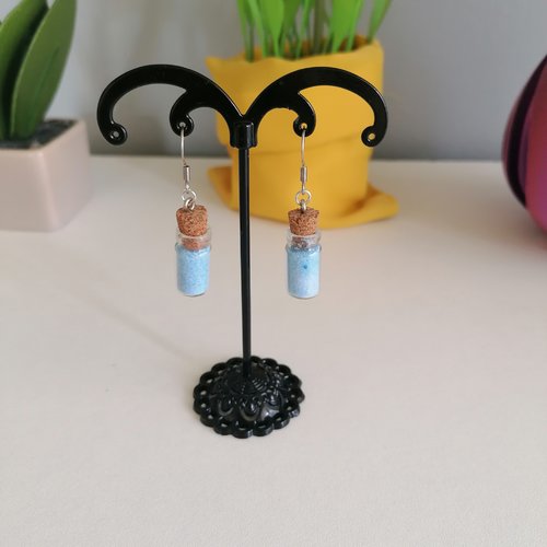 Boucle d'oreilles fiole faux sucre bleu en fimo- bijoux fantaisie - bijoux gourmand - idée cadeau