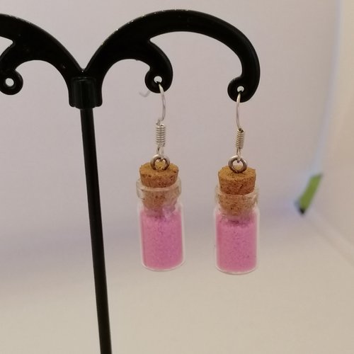 Boucle d'oreilles fiole rose- bijoux fantaisie- idée cadeau