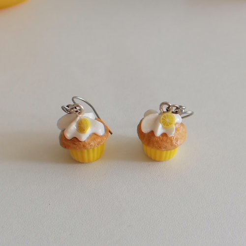 Boucle d'oreilles cupcakes au citron en fimo- bijoux fantaisie - bijoux gourmand - idée cadeau
