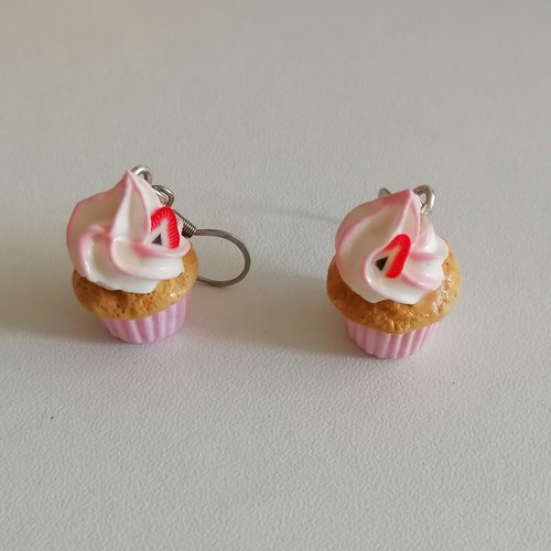 Boucle d'oreilles cupcakes à la fraise en fimo- bijoux fantaisie - bijoux gourmand - idée cadeau