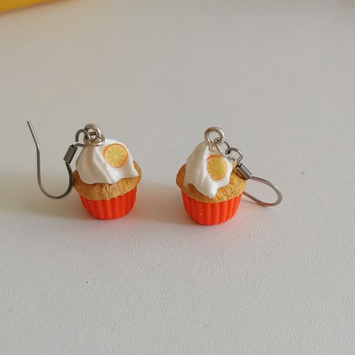 Boucle d'oreilles cupcakes à l'orange en fimo- bijoux fantaisie - bijoux gourmand - idée cadeau