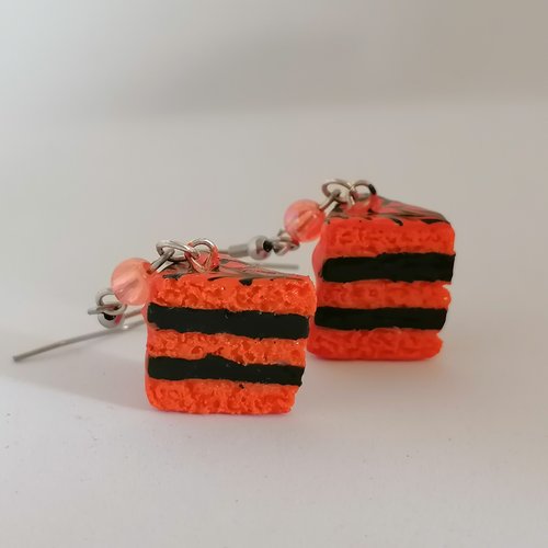 Boucle d'oreilles part de gâteau halloween à l'orange en fimo- bijoux fantaisie - bijoux gourmand - idée cadeau