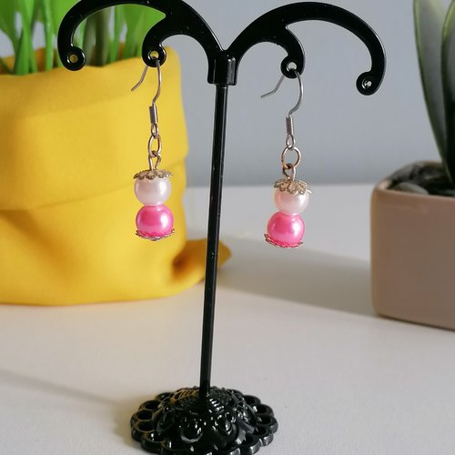Boucle d'oreilles perles rose- bijoux fantaisie-idée cadeau