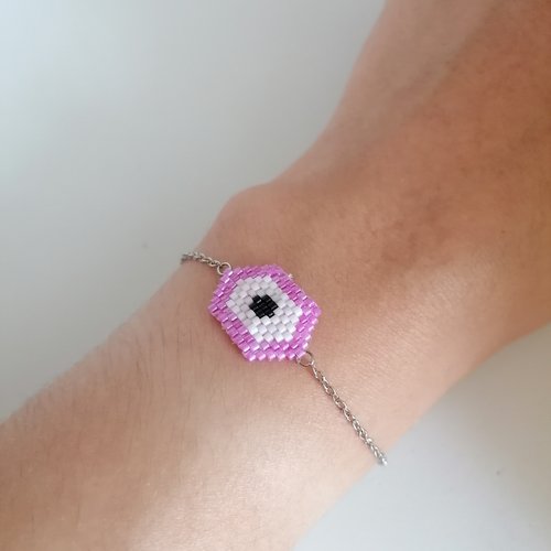 Bracelet géométrique femme rose fushia/rose en perles miyuki