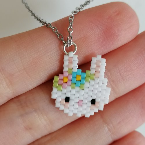 Collier enfant petit lapin en perles miyuki - bijoux fantaisie - bijoux enfant - pâques