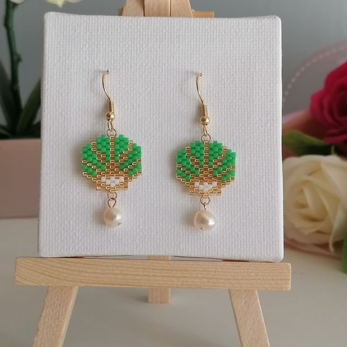 Boucles d'oreilles coquilage vert en perles miyuki