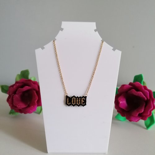 Collier love noir et doré en perles miyuki - bijoux st valentin - idée cadeau