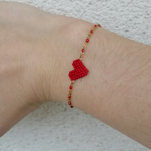 Bracelet coeur rouge en perles miyuki - bijou fantaisie - st valentin - idée cadeau