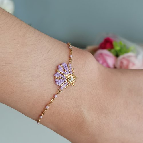 Bracelet petit coquillage lilas en perles miyuki