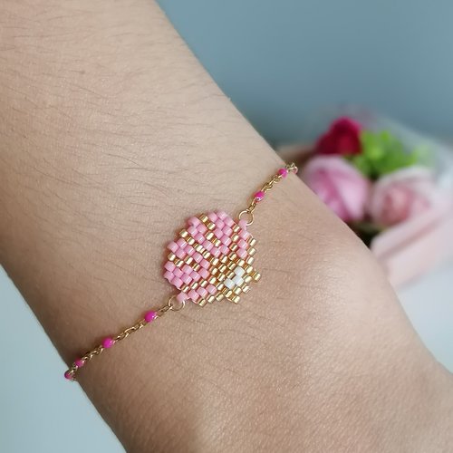 Bracelet coquillage rose en perles miyuki - bijou été- bijou coquillage