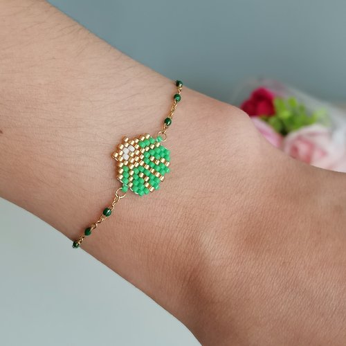 Bracelet coquillage vert en perles miyuki - bijou été - bijou vacances