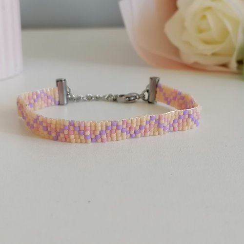 Bracelet "fleur de brume" fait main en perles miyuki - idée cadeau - bijou pastel
