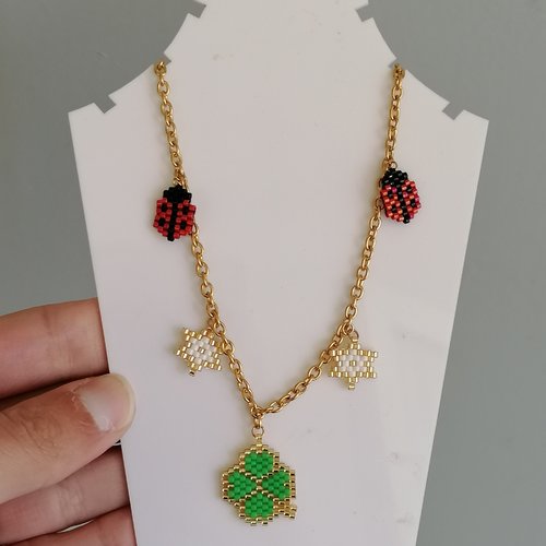 Collier félicie - collier breloque fait à la main en perles miyuki - bijou doré en acier inoxydable