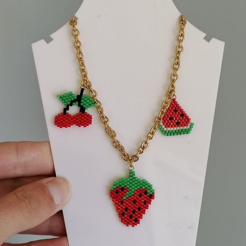 Collier garance - un collier fruitée et gourmand - bijou fantaisie en acier inoxydable et en perless miyuki