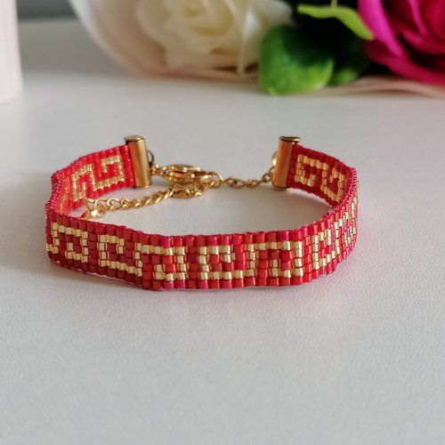 Bracelet chic et élégant rouge et doré en perles miyuki - bijoux fin d'année - bijoux élégant
