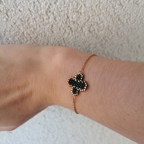 Bracelet trèfle noir en perles miyuki