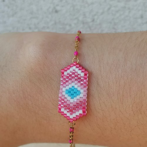 Bracelet géométrique rose "fleur pastel" en perles miyuki