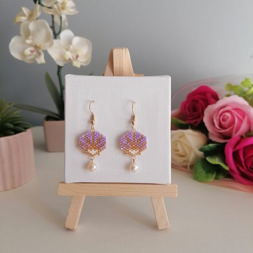 Boucles d'oreilles coquillages lilas en perles miyuki