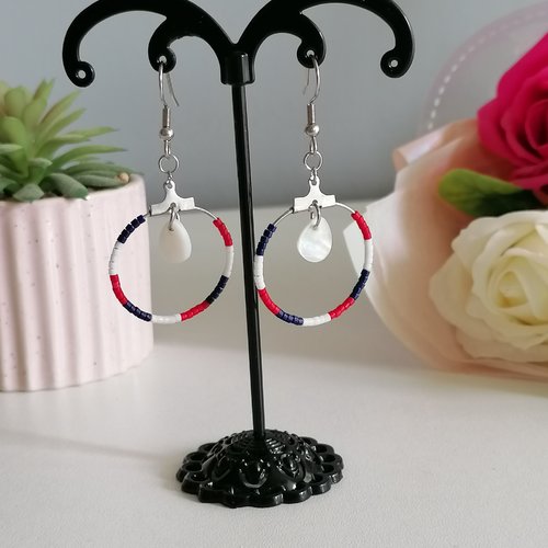 Boucles d'oreilles créoles tricolores en perles miyuki