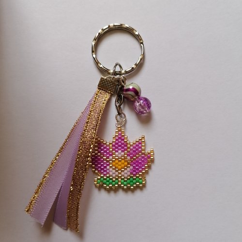 Porte clés fleurs de lotus violet/rose en perles miyuki