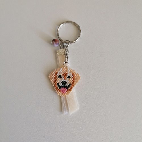 Porte clé tête de chien labrador en perles miyuki