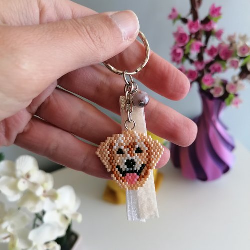 Porte clé tête de chien labrador en perles miyuki
