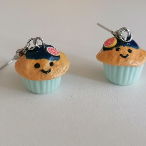 Boucle d'oreille cupcake kawaii au pamplemousse en fimo