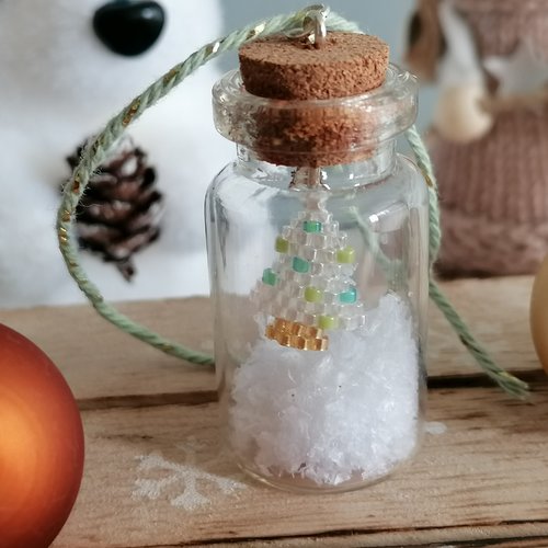 Décoration de noël fiole en verre petit sapin transparent vert en perles miyuki