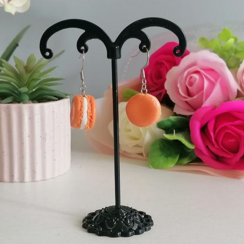 Boucles d'oreilles macaron pêche en fimo-idée cadeau