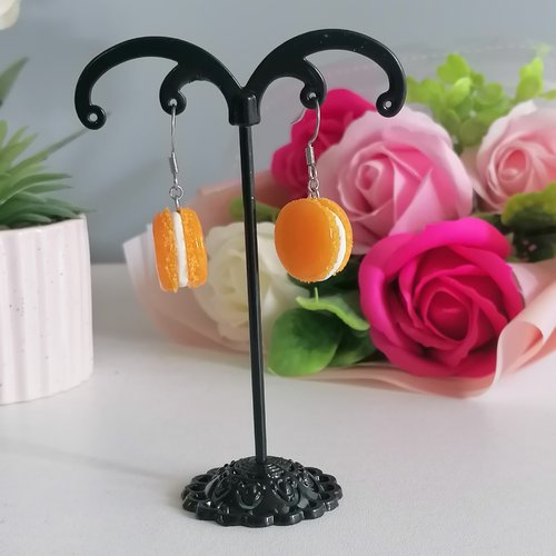 Boucles d'oreilles macaron orange translucide en pâte polymère (fimo) - idée cadeau - bijoux gourmands