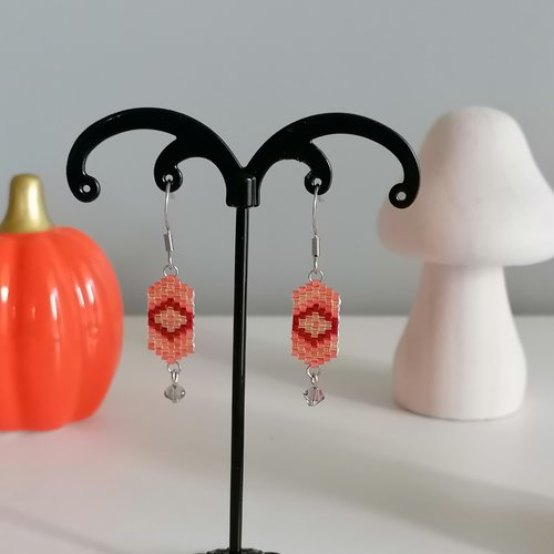 Boucles d'oreilles géométrique "braise dorée" - palette terre de feu en perles miyuki - bijoux bohème - idée cadeau