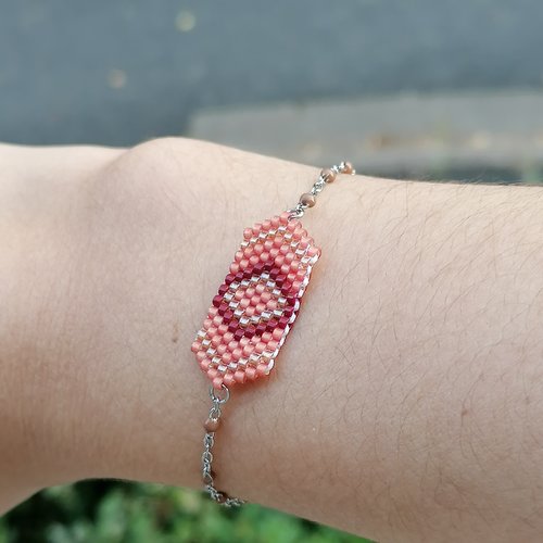 Bracelet fin géométrique "braise dorée" - palette terre de feu en perles miyuki - bracelet femme-bijoux fantaisie - idée cadeau