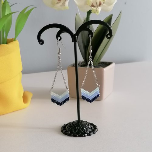 Boucles d'oreilles longues estivales bleu en perles miyuki-idée cadeau - bijoux fantaisie - bijoux femme