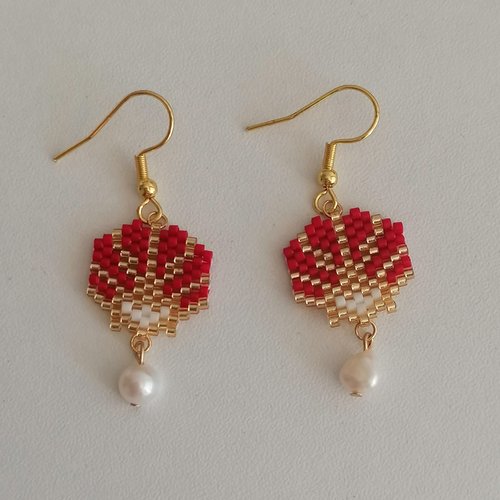 Boucles d'oreilles coquillage rouge et doré en perles miyuki - idée cadeau - bijoux fantaisie