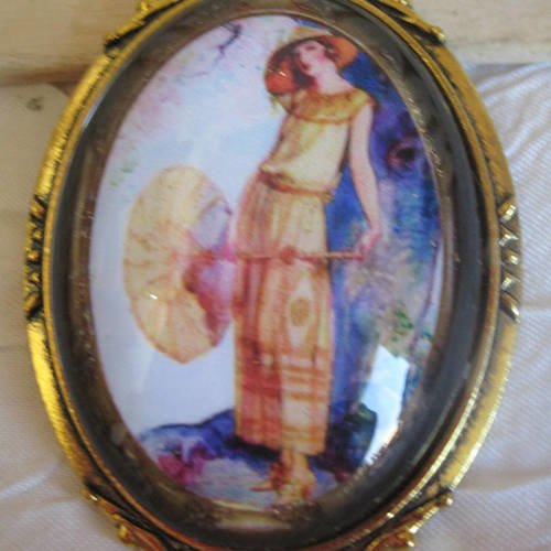 Broche Ancienne émaillée - Tête De Femme Des Caraïbes, Vintage, Très Bon état