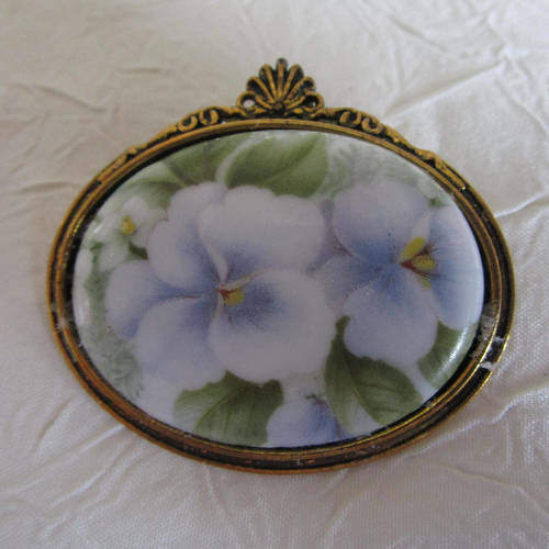 Broche Vintage Métal Doré Et Perles Motif Floral - Occasion