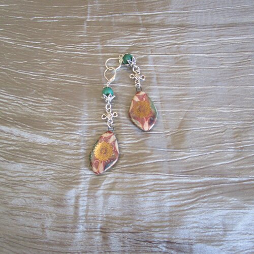 Ravissantes boucles d'oreilles en céramique &quot;un gros soleil doré&quot;