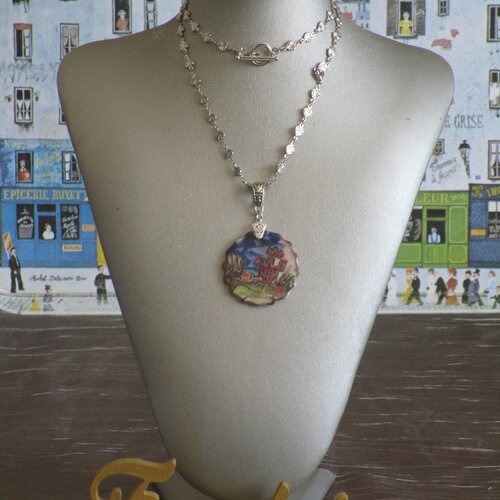 Collier pendentif  en céramique et métal argenté pour halloween « cactus et citrouilles&quot;
