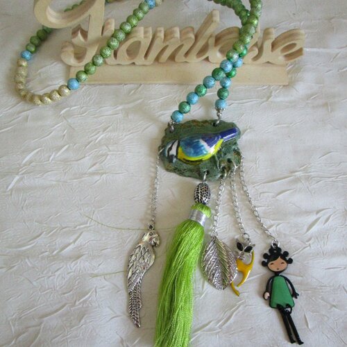 Ravissant plastron sautoir colliers de perles avec connecteur "mésange"