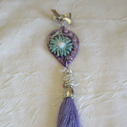 Broche métal argenté et céramique "une gerbéra turquoise"