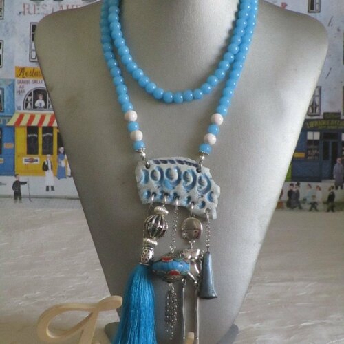 Ravissant plastron sautoir colliers de perles "connecteur rustique et accessoires"