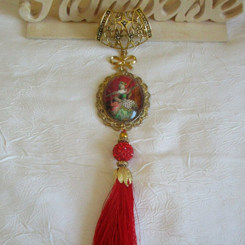 Bijou pour foulard en métal doré, cabochon en verre  marie antoinette