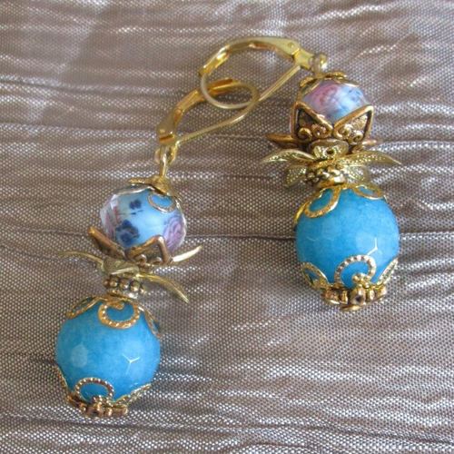 Ravissantes petites boucles d'oreilles en perles lampork turquoise