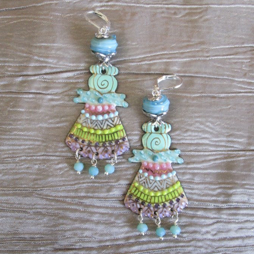 Ravissantes boucles d’oreilles en verre de murano et métal argenté