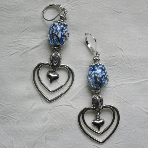 Ravissantes boucles d’oreilles en verre de murano et métal argenté