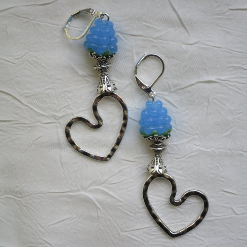 Ravissantes boucles d’oreilles en verre de murano et métal argenté