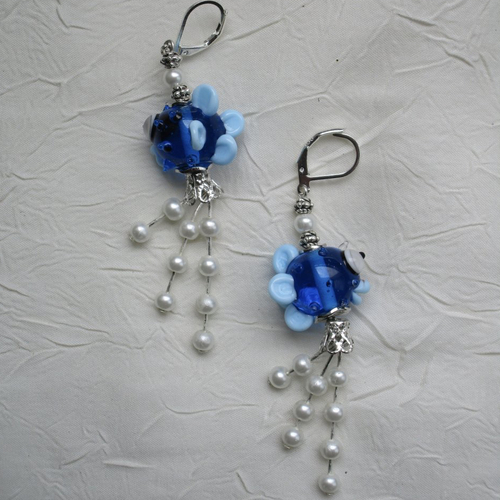 Ravissantes boucles d’oreilles en verre de murano et métal argenté